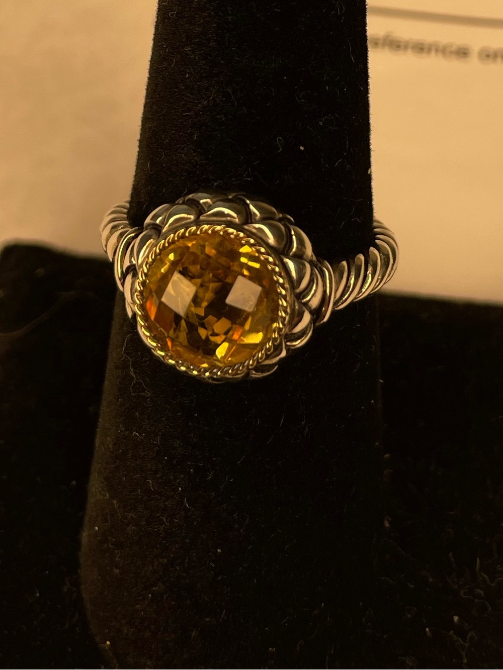 Effy Sterling Silver Ring with Golden Citrine Faceted Stone Size 7.5